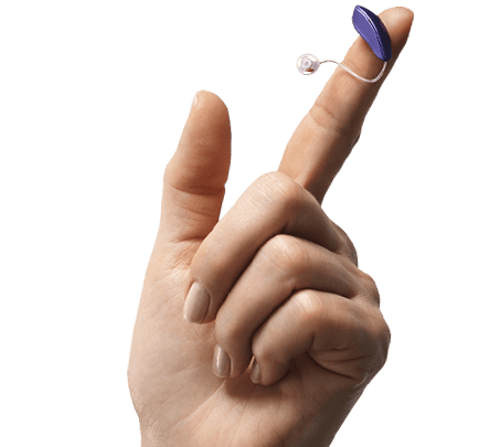 Hearing aid on tip of finger